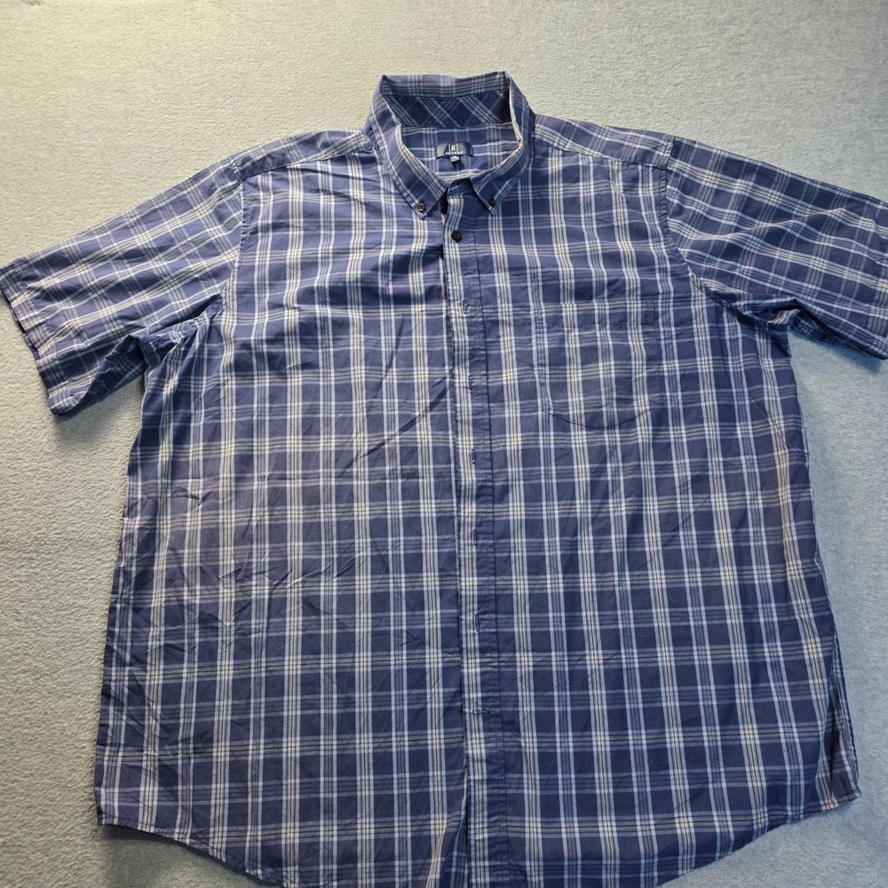 Button Down Shirt Mens XL Blue Plaid Short Sleeve Casual George 54- 56